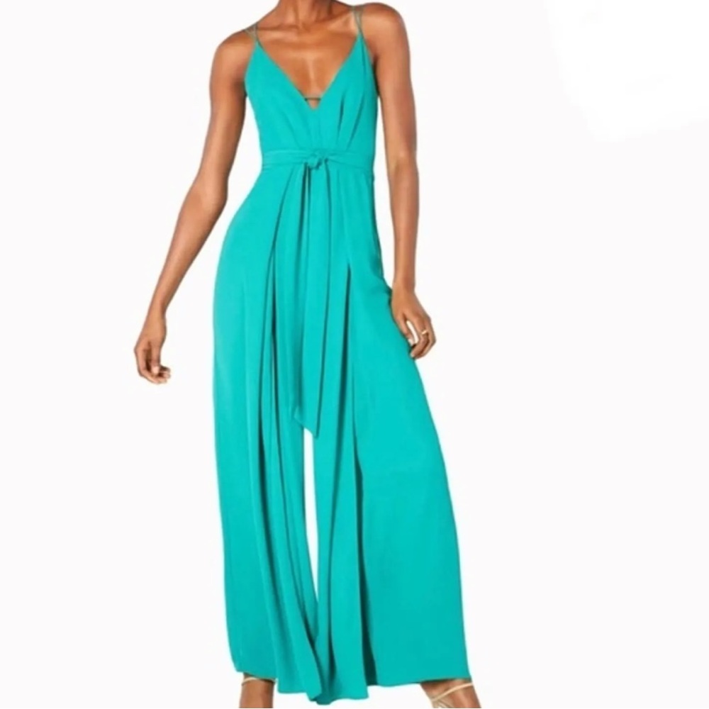 Avec Les Filles Criss Cross Back Crepe Green Jumpsuit